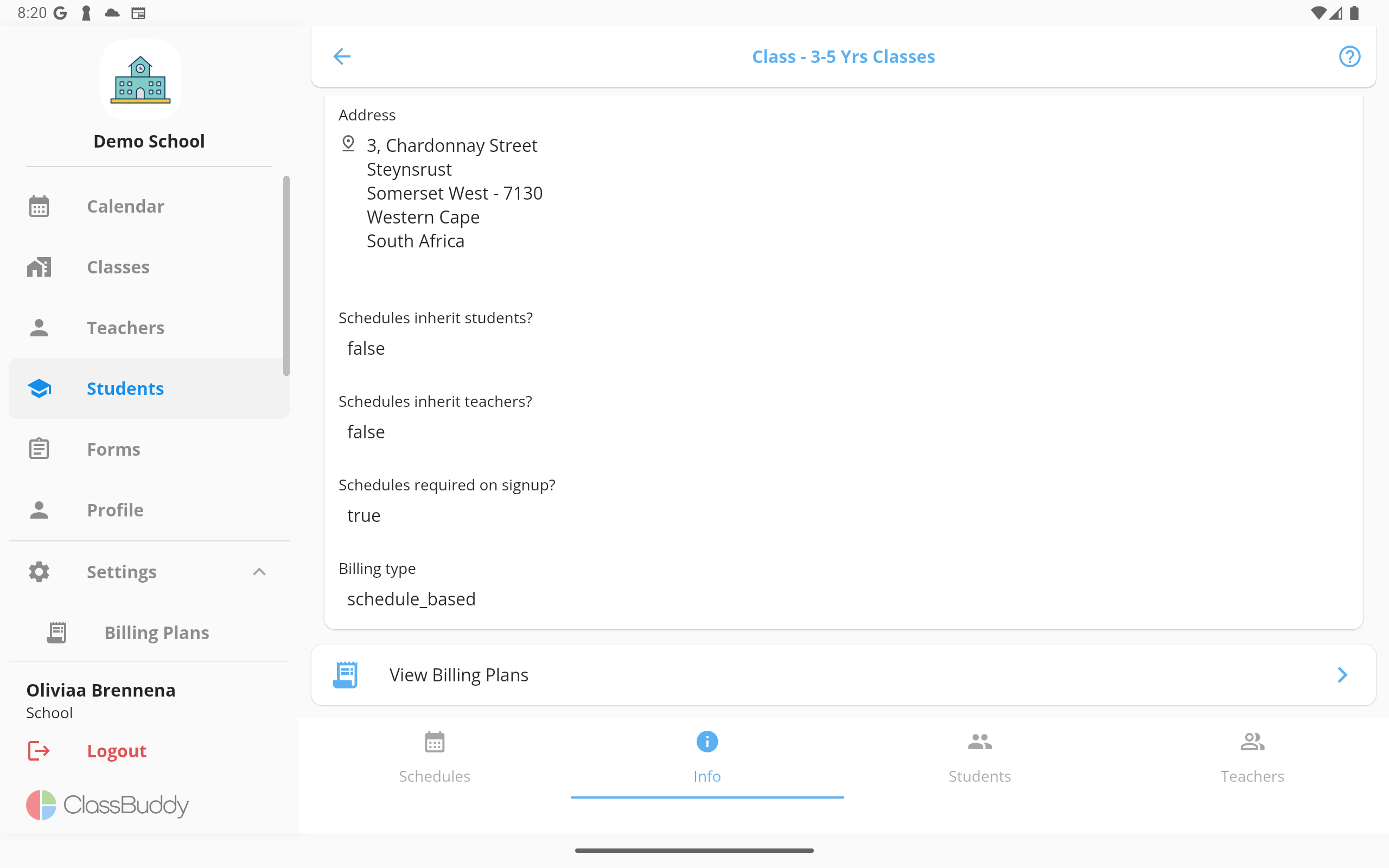 Class billing plans