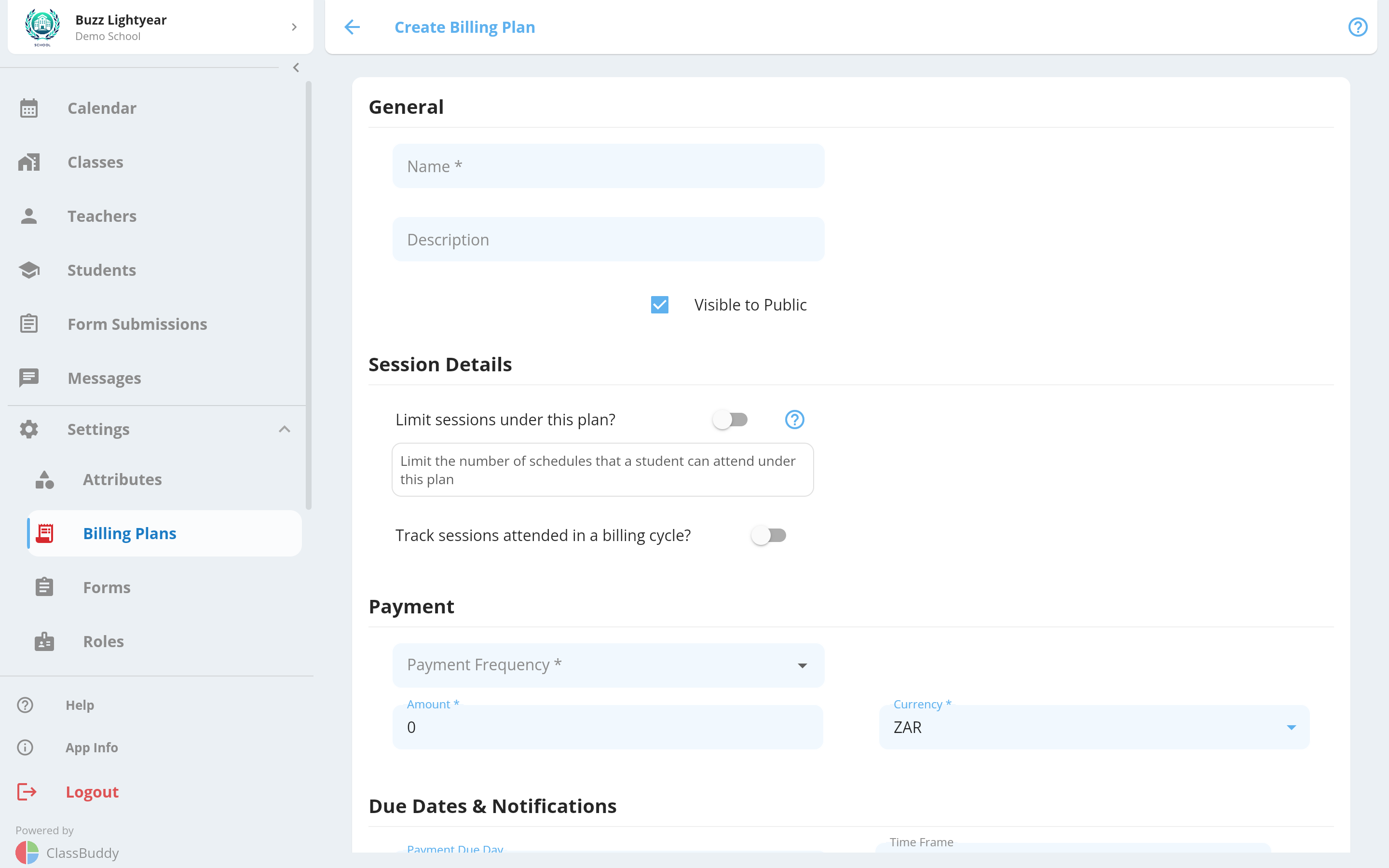 Create billing plan form