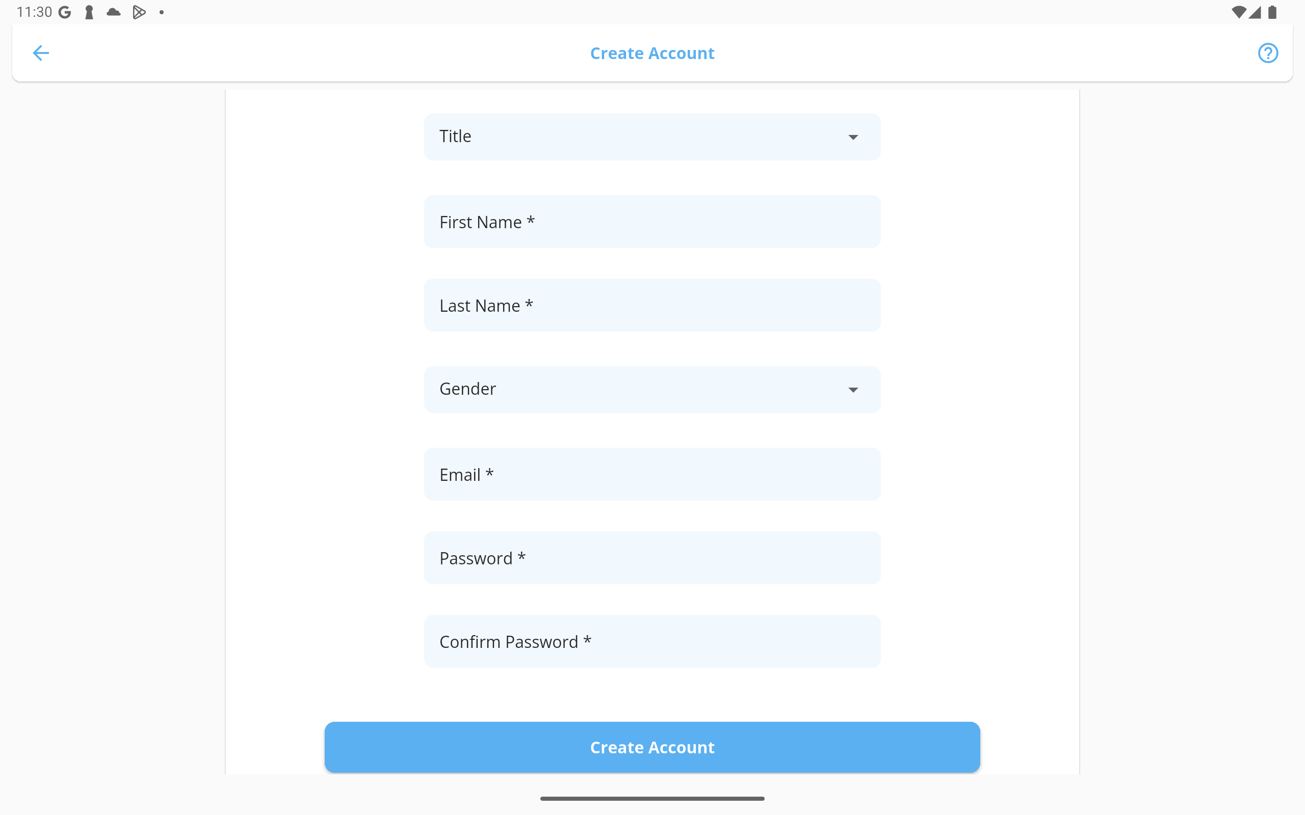 Create account form