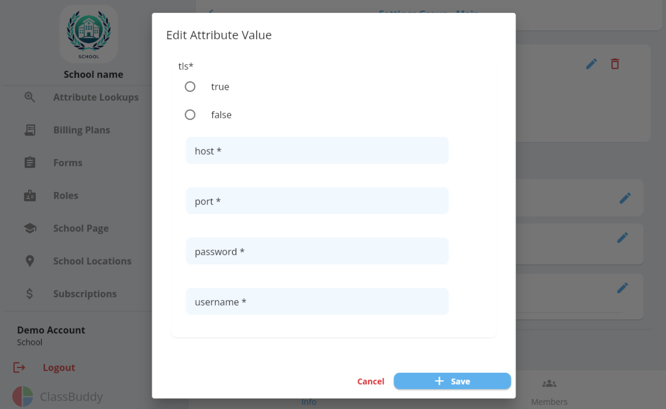 Email configuration form