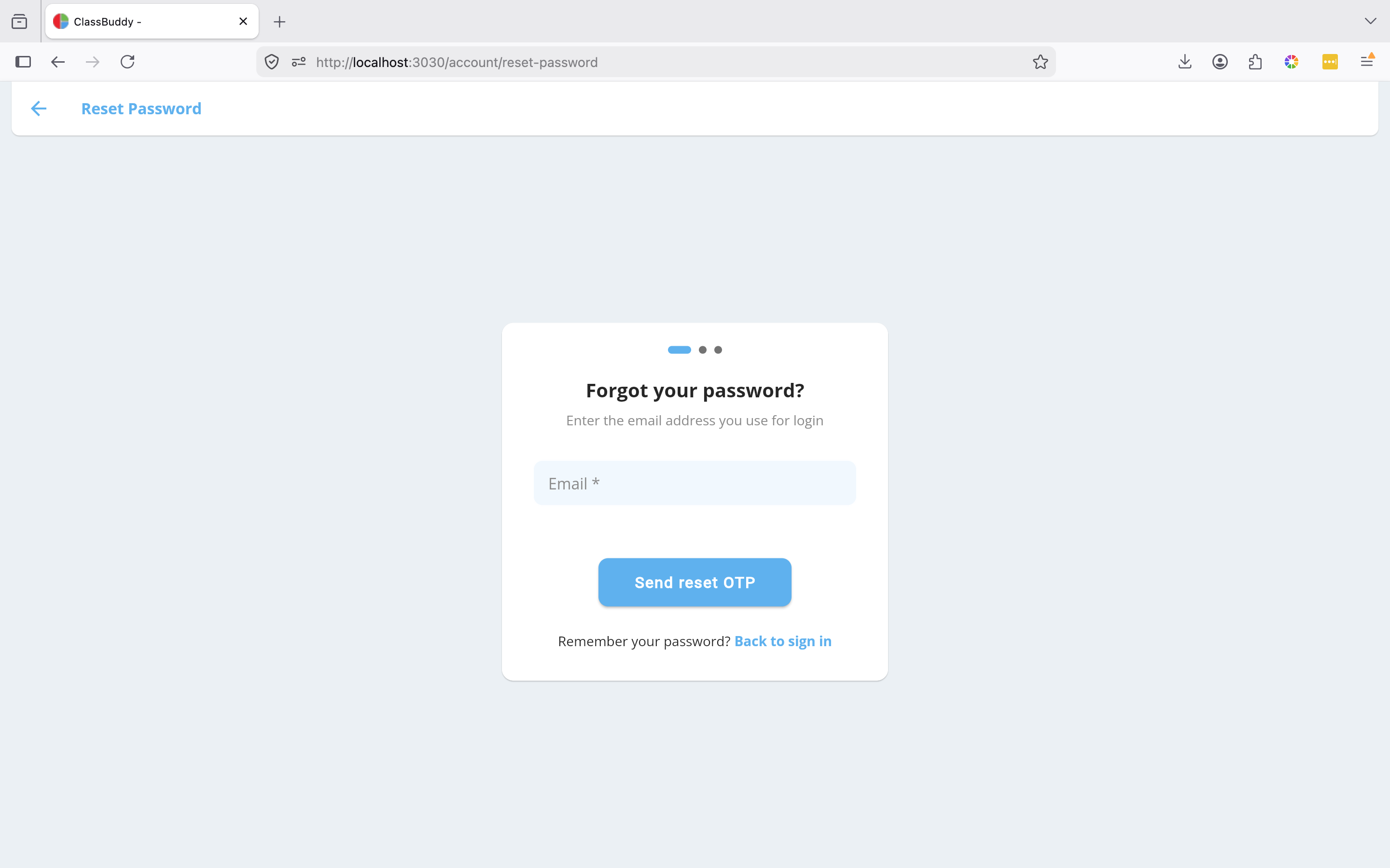 App forgot password screen