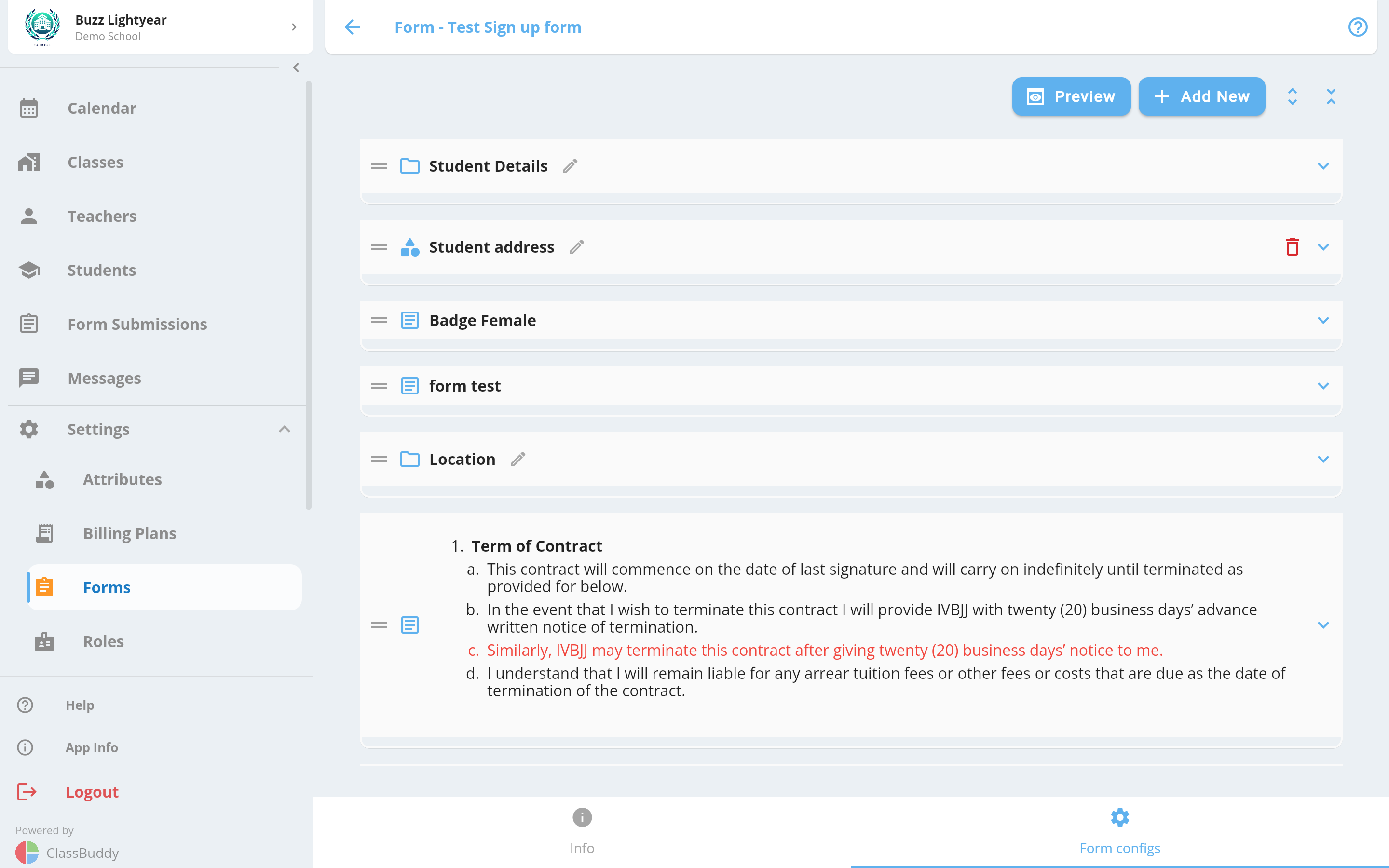 Form elements list