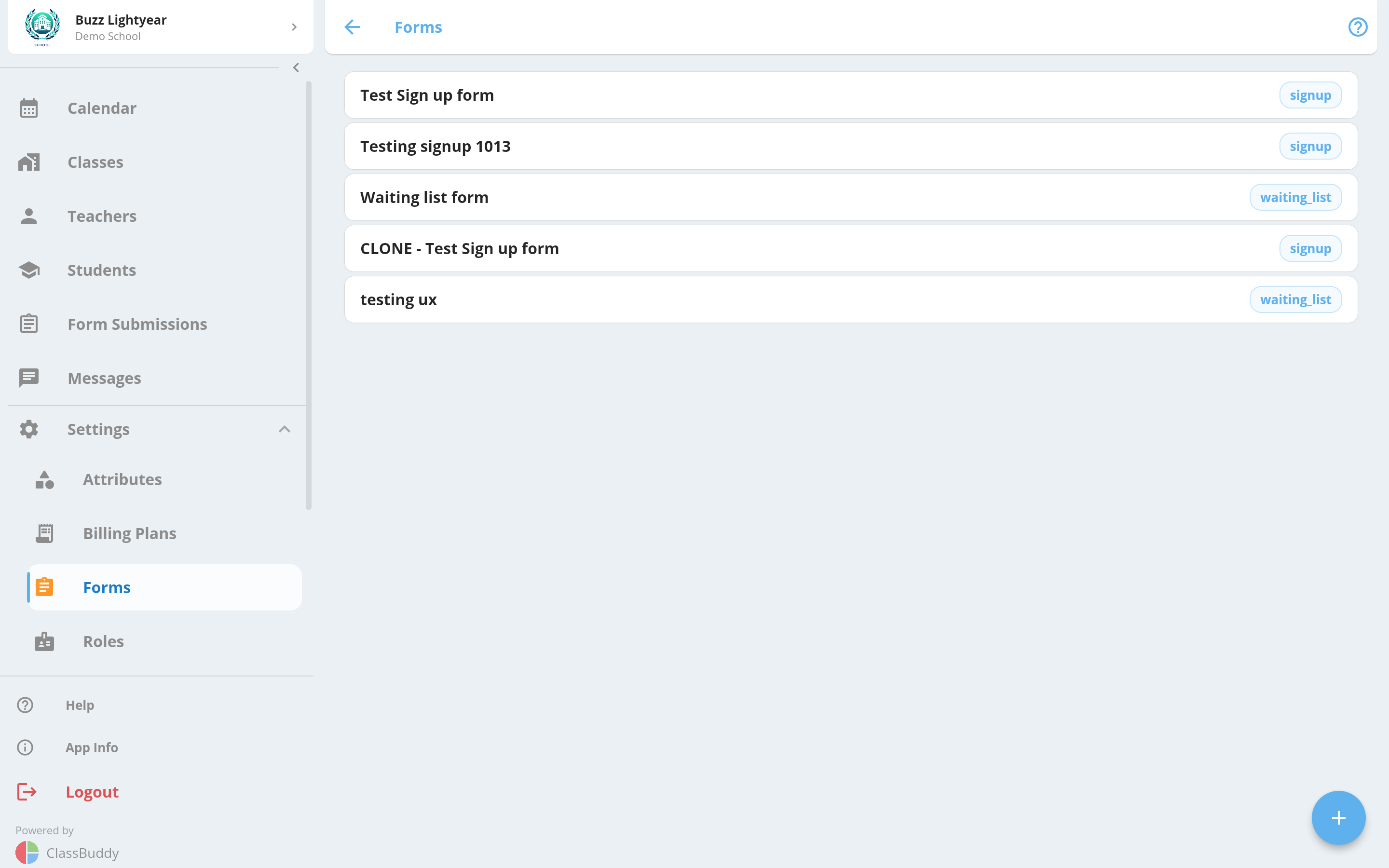 Forms list
