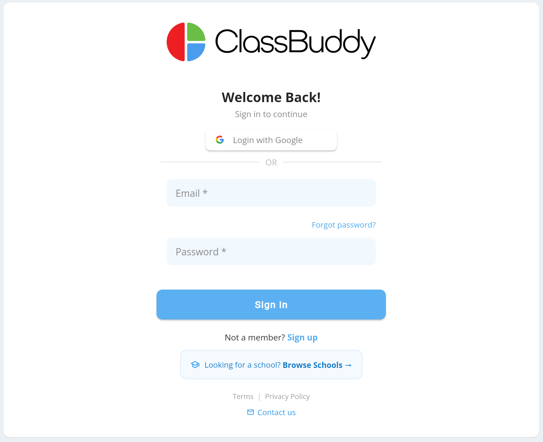 Login screen