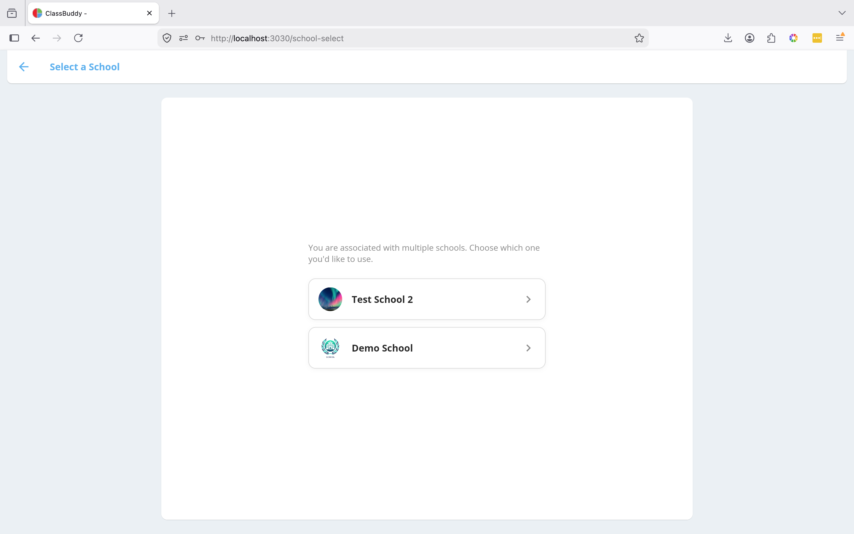 App school selection after login