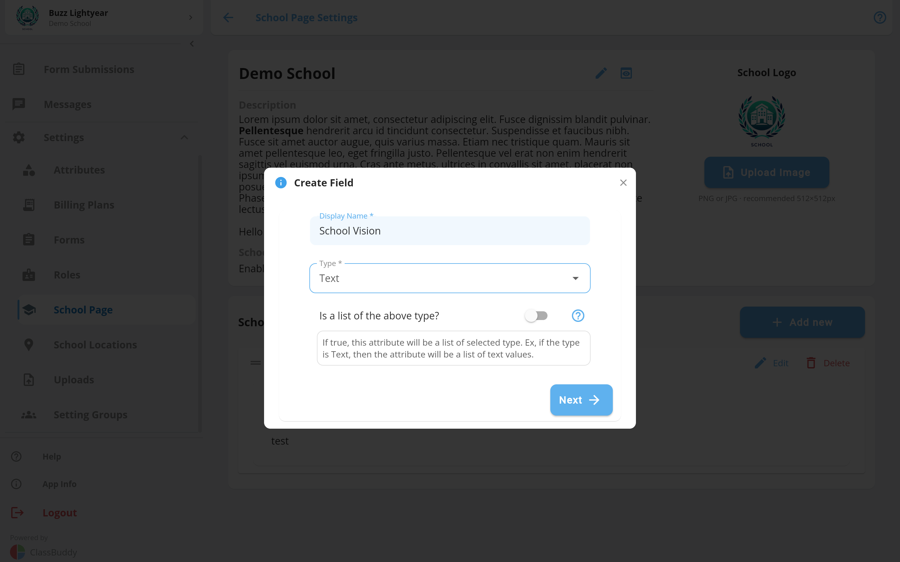 School page settings