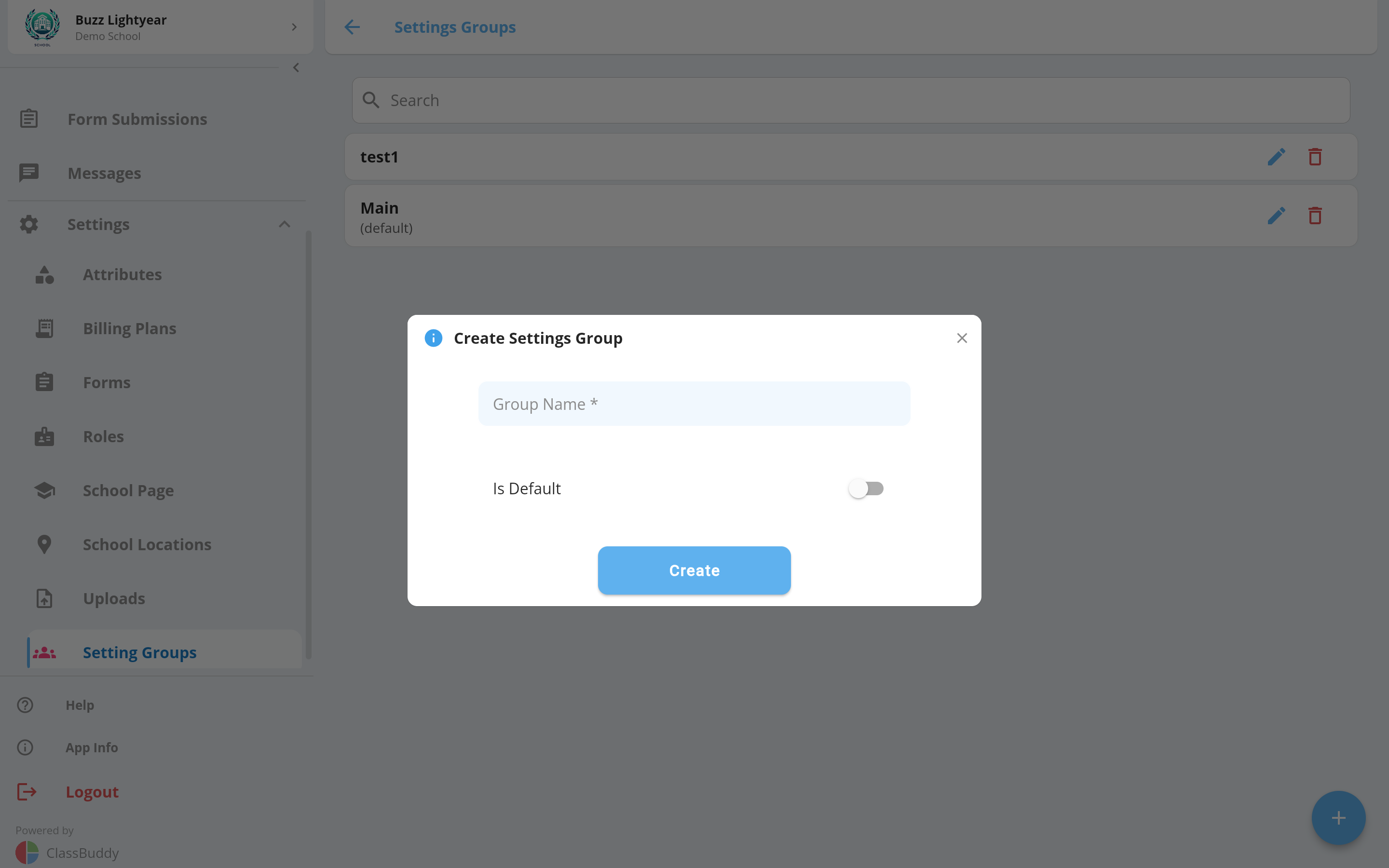 Setting Groups create