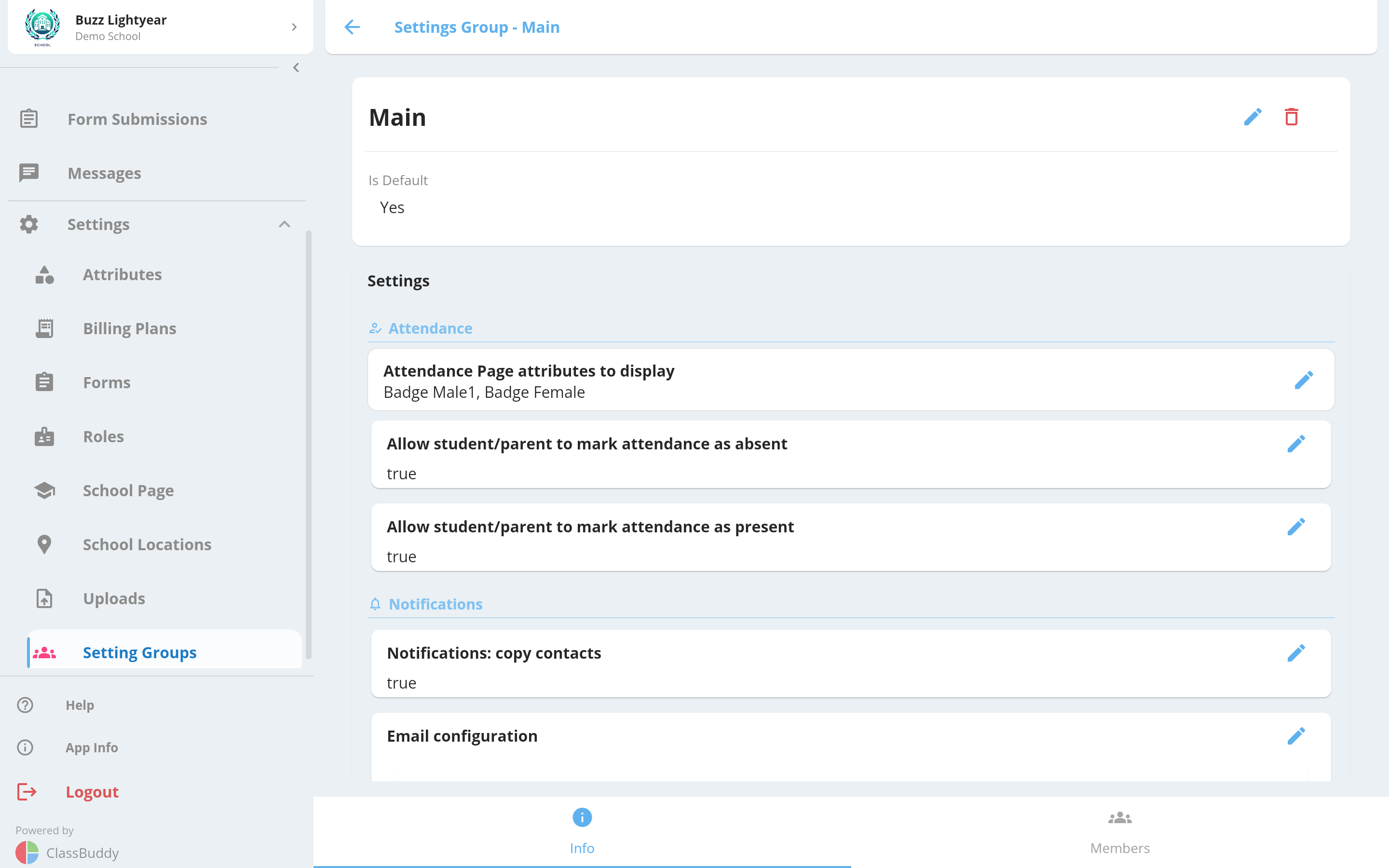 Setting Groups create
