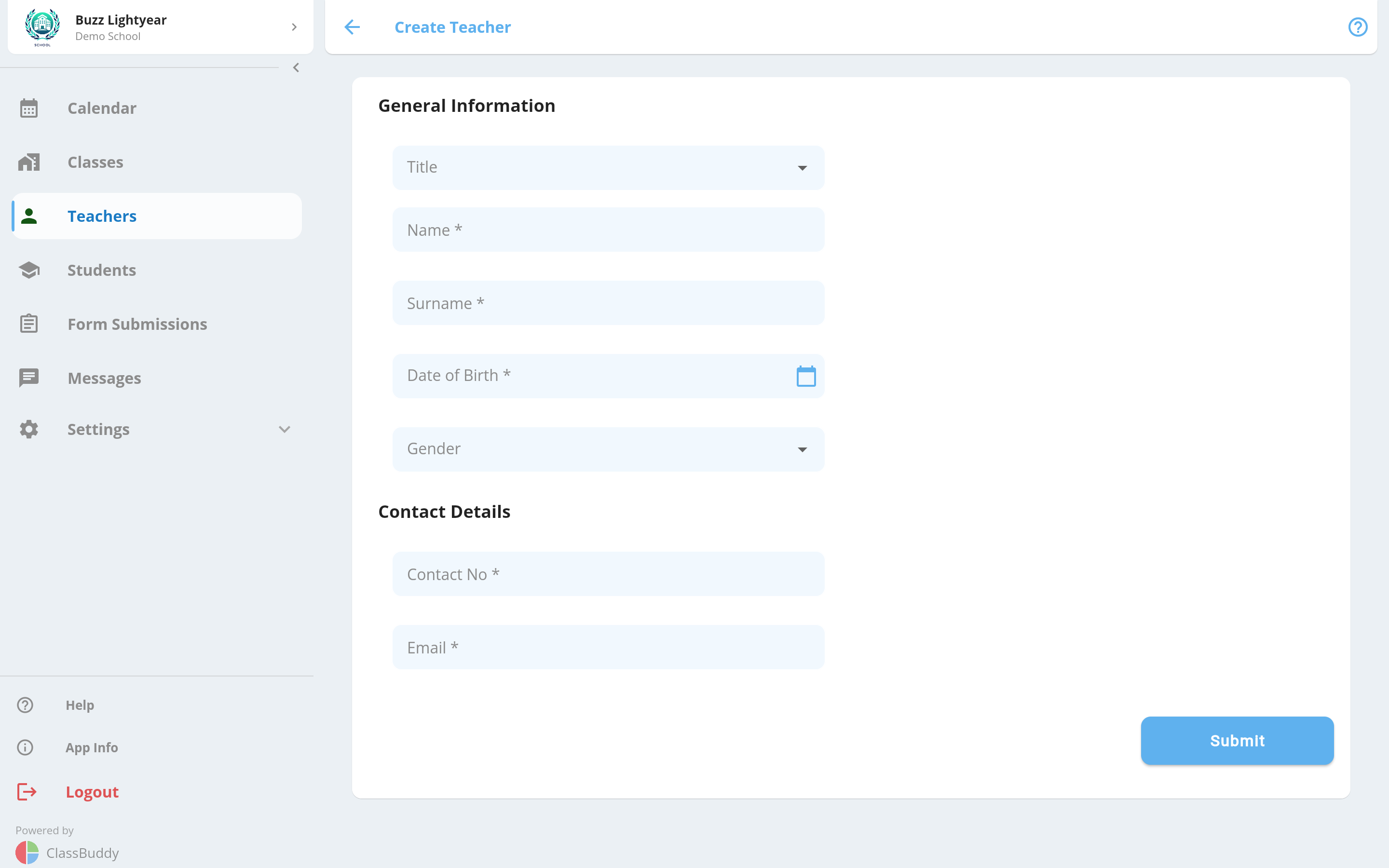 Create teacher form