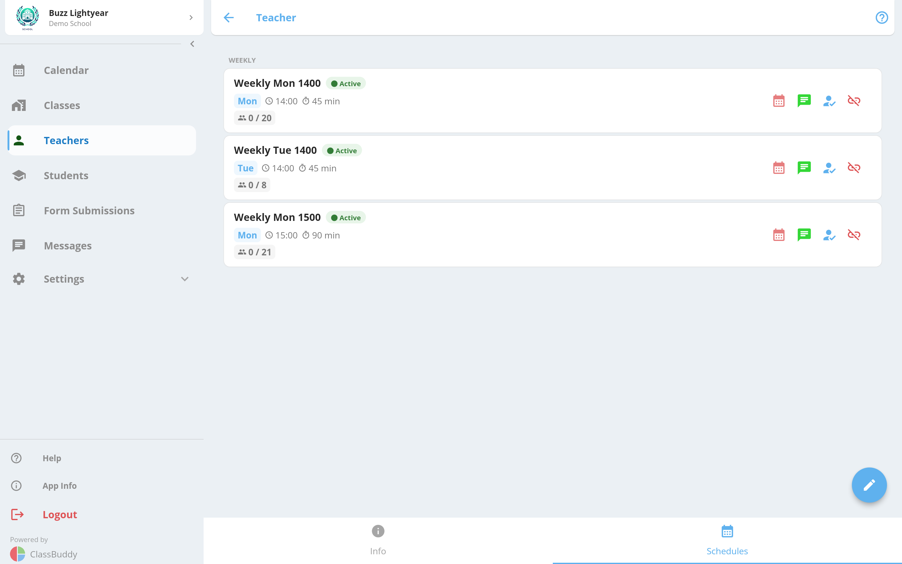 Teacher schedules tab