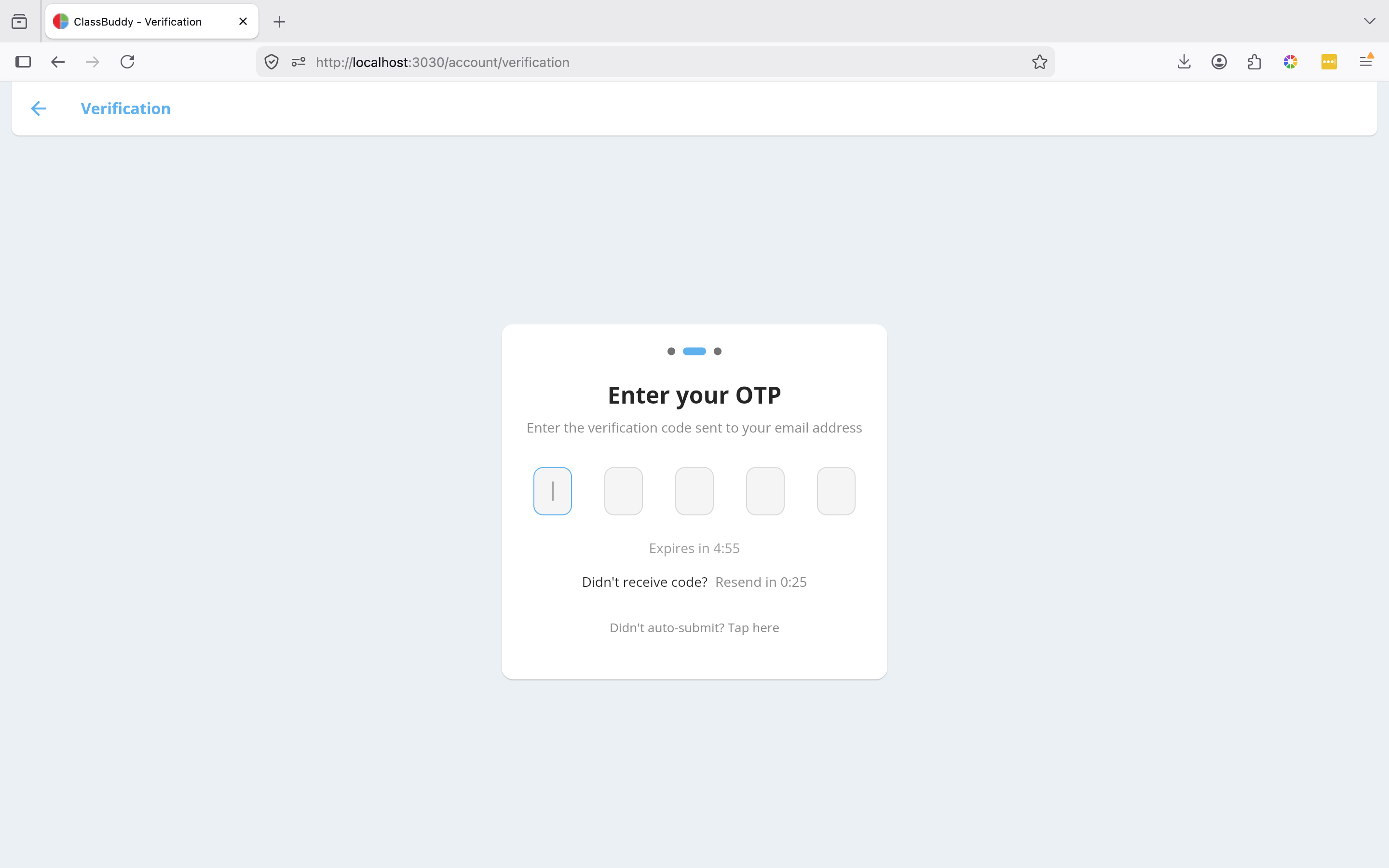 OTP verification screen