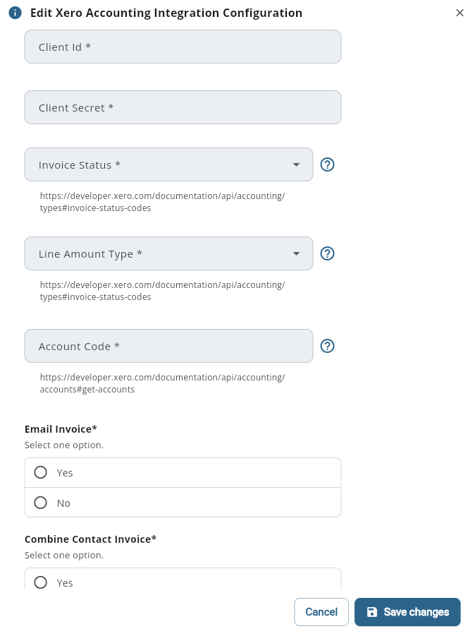 Xero Integration config setting