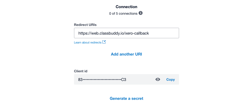 Xero app client id and secret